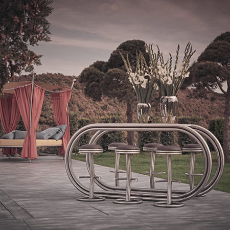 Outdoor Design Theke Ligna mit Daybed im Garten