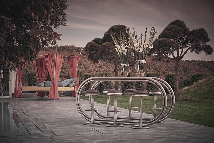 Outdoor Design Theke Ligna mit Daybed im Garten